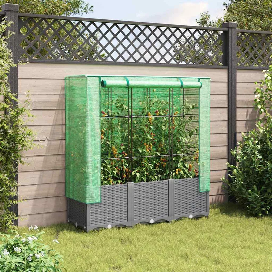 Jardinière surélevée avec housse aspect rotin 120x40x138 cm - 3