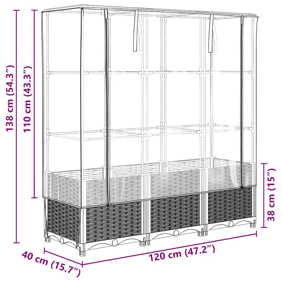 Jardinière surélevée avec housse aspect rotin 120x40x138 cm - 9