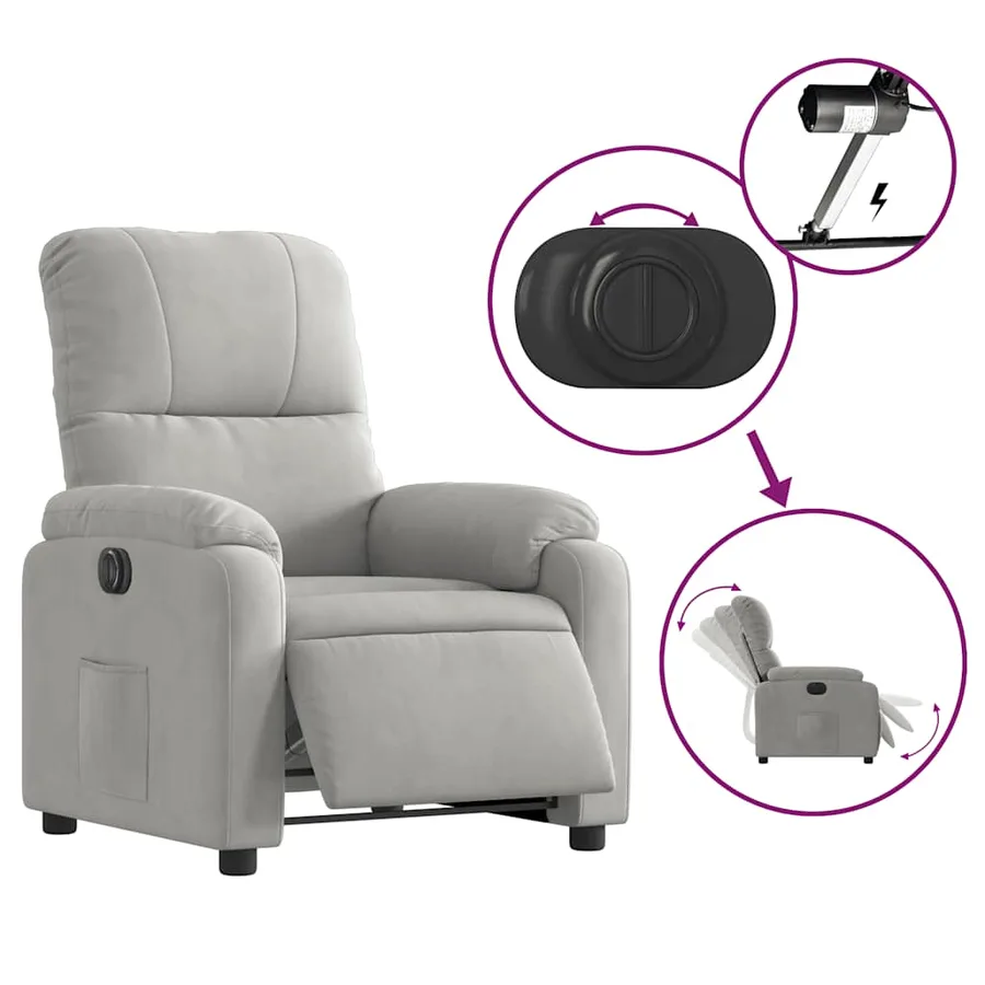 Fauteuil inclinable électrique gris clair tissu microfibre - 6