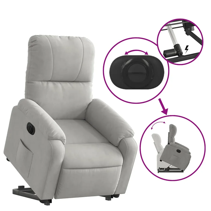 Fauteuil inclinable électrique gris clair tissu microfibre - 7