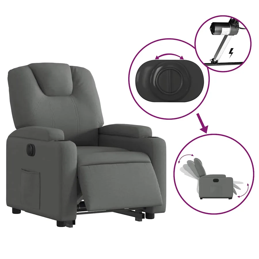 Fauteuil inclinable électrique gris foncé tissu - 6