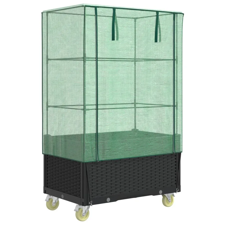 Jardinière surélevée avec housse et roues aspect rotin - 2