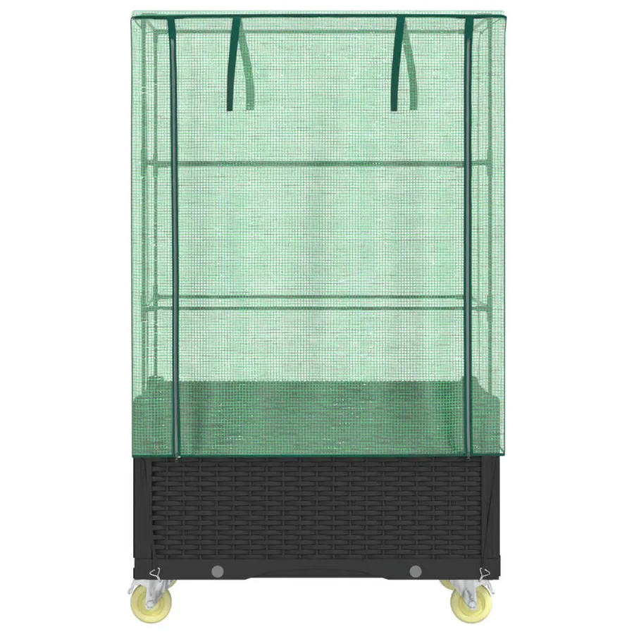 Jardinière surélevée avec housse et roues aspect rotin - 4