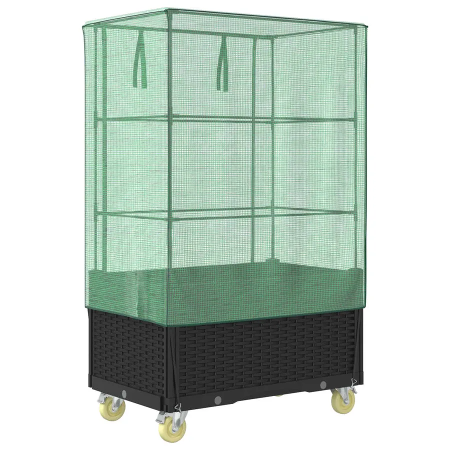 Jardinière surélevée avec housse et roues aspect rotin - 6