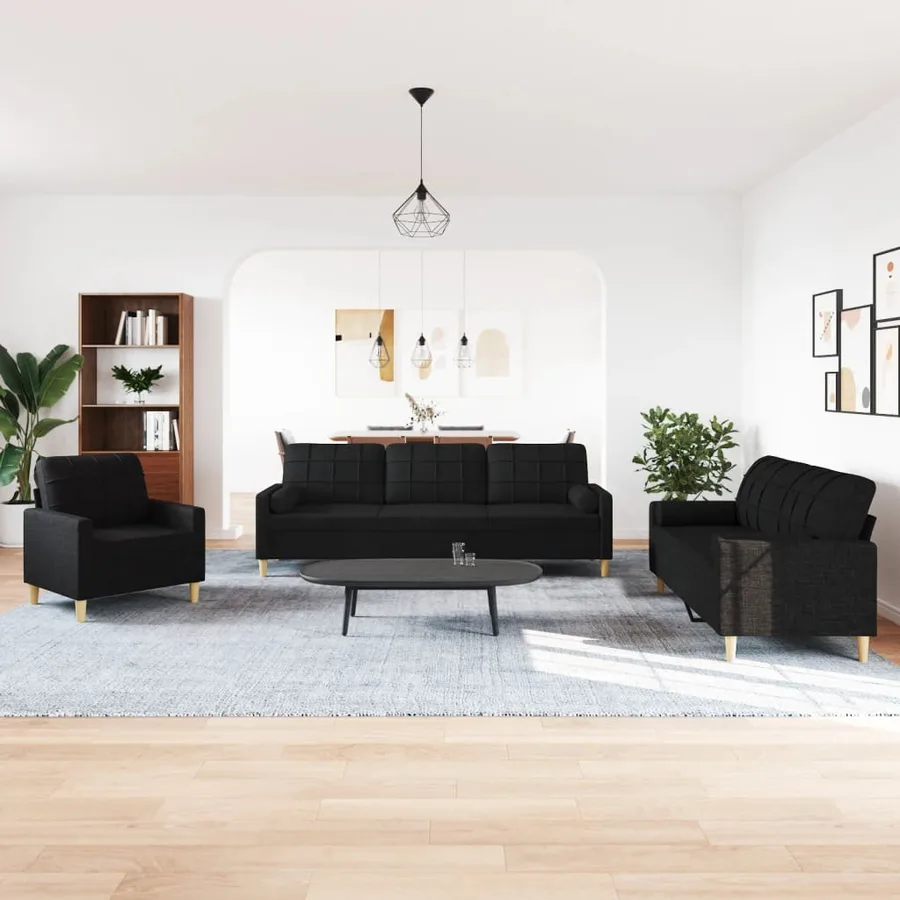Ensemble de canapés 3 pcs avec coussins décoratifs noir tissu - 3