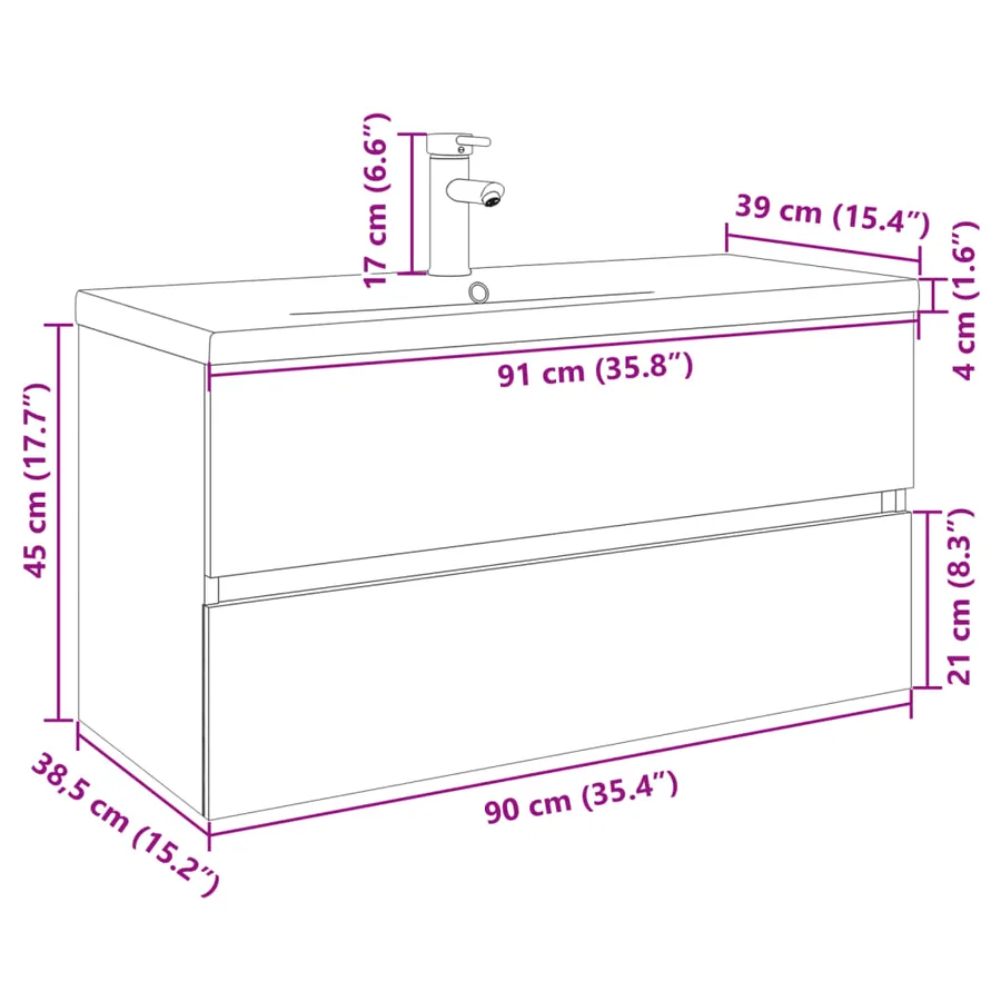 Ensemble de meubles de bain 2pcs céramique et bois d'ingénierie - 11