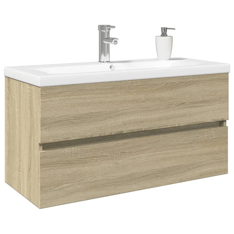 Ensemble de meubles de bain 2pcs céramique et bois d'ingénierie - 3