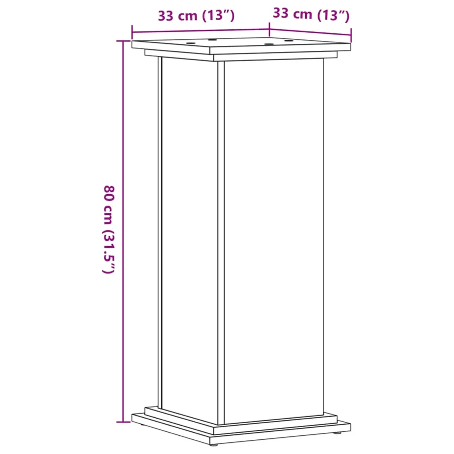 Support pour plantes chêne fumé 33x33x80 cm bois d'ingénierie - 9
