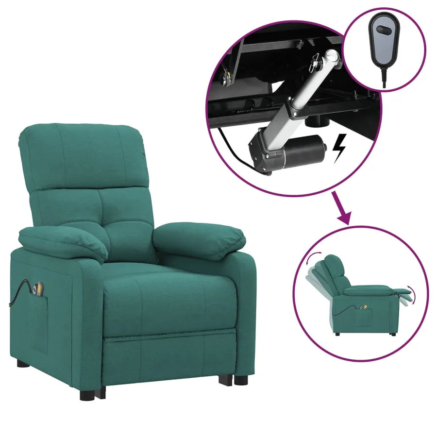 Fauteuil électrique de massage Vert foncé Tissu - 2