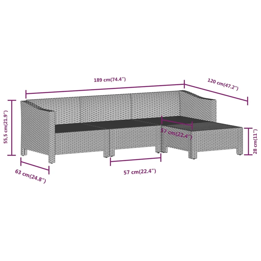 Salon de jardin 4 pcs avec coussins Gris Résine tressée - 6