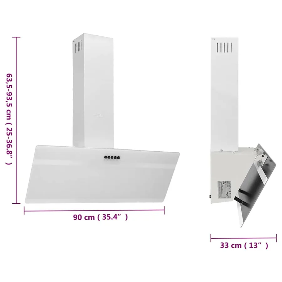 Hotte murale 90 cm Acier et verre trempé Blanc - 10