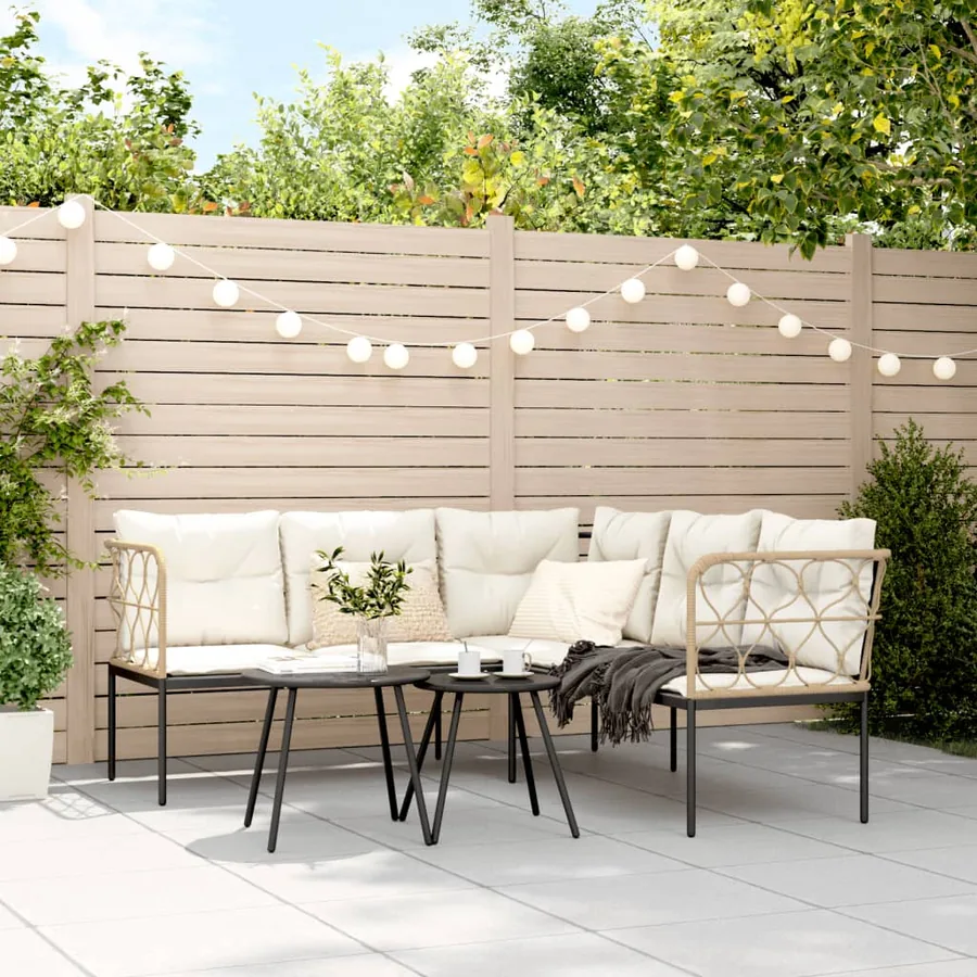 Canapé de jardin avec coussins forme de L noir acier textilène - 3