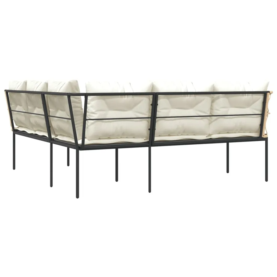 Canapé de jardin avec coussins forme de L noir acier textilène - 6