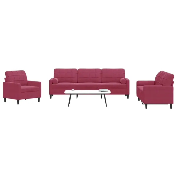 Ensemble de canapés 3 pcs avec coussins et traversins velours