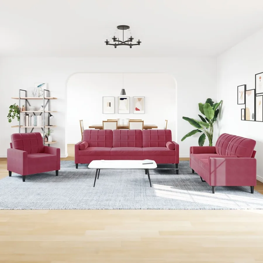 Ensemble de canapés 3 pcs avec coussins et traversins velours - 3
