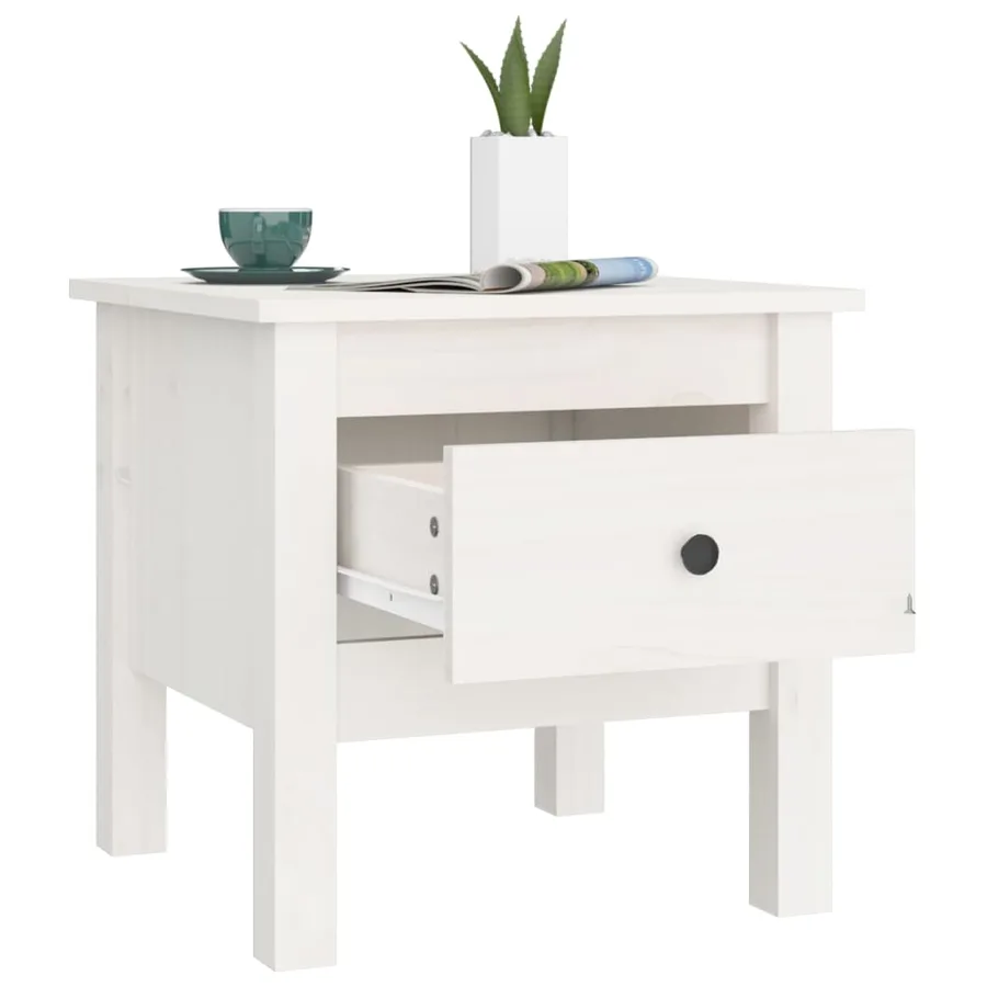 Table d'appoint Blanc 40x40x39 cm Bois massif de pin - 5