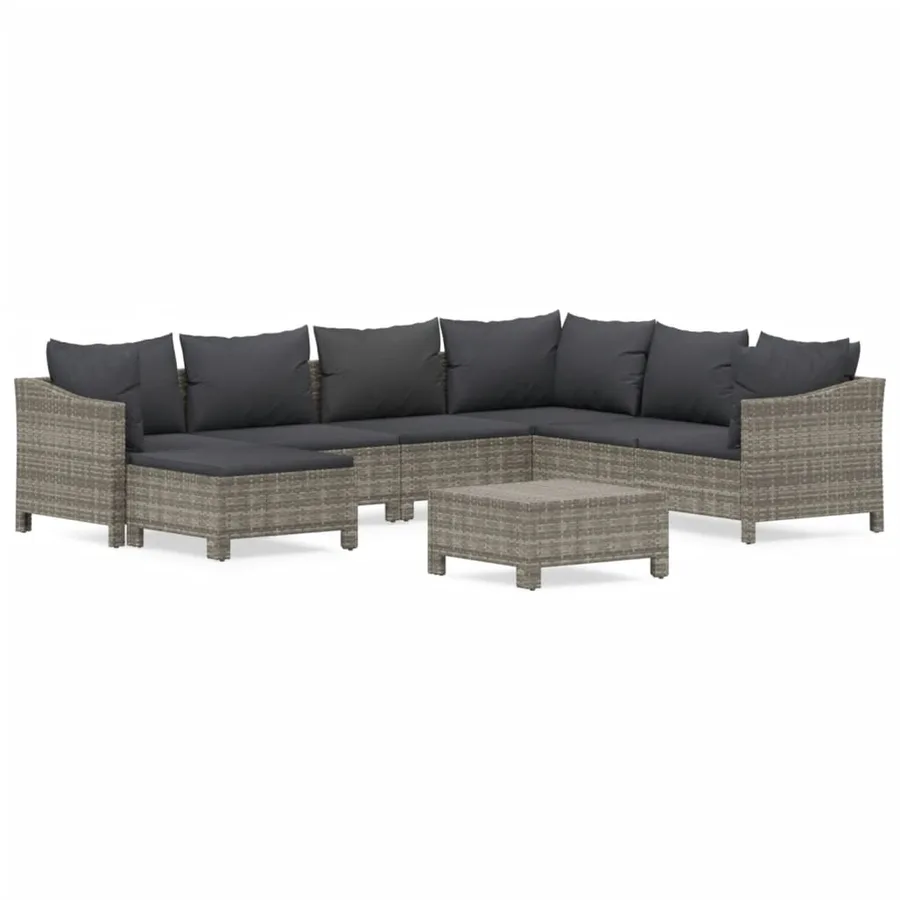 Salon de jardin 8 pcs avec coussins Gris Résine tressée - 2