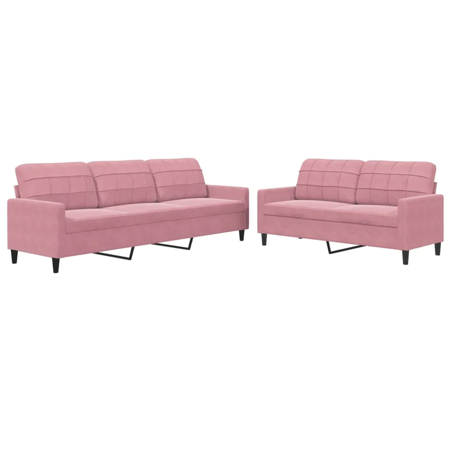 Ensemble de canapés 2 pcs avec coussins Rose Velours - 2