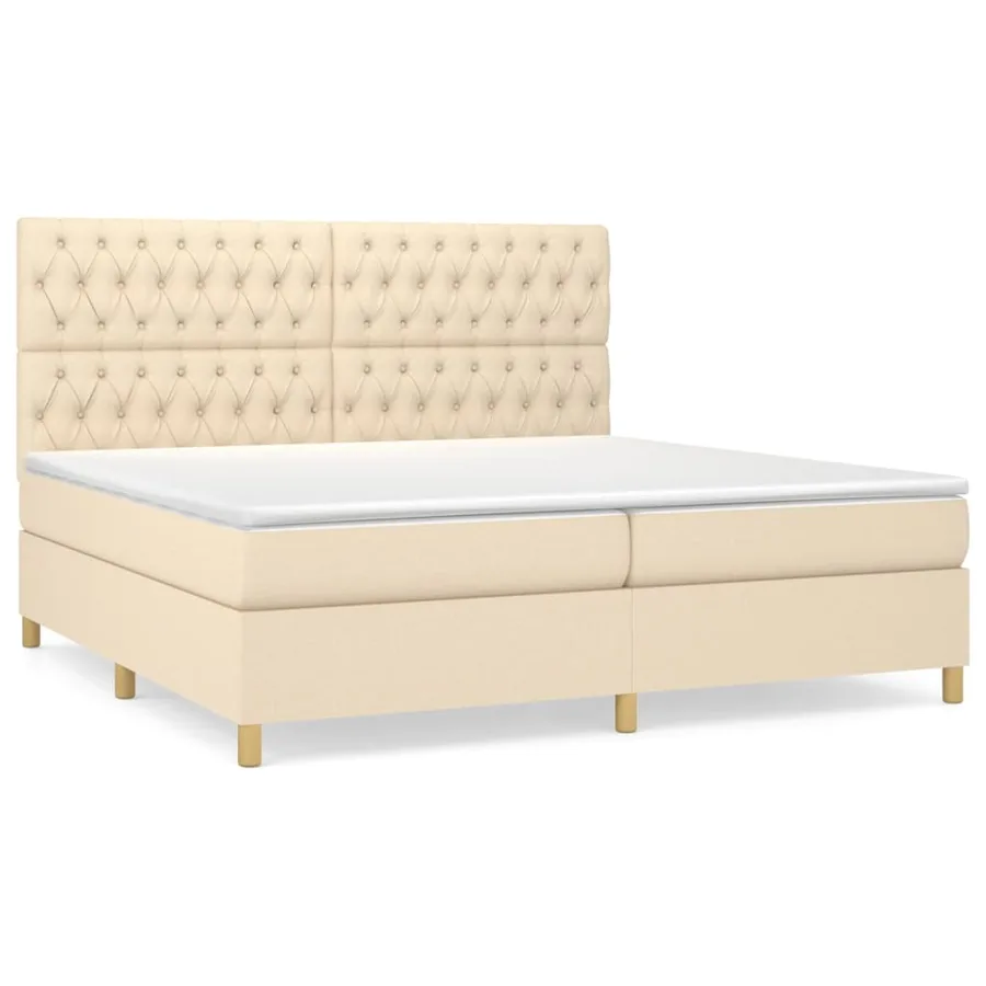 Sommier à lattes de lit avec matelas Crème 200x200 cm Tissu - 2