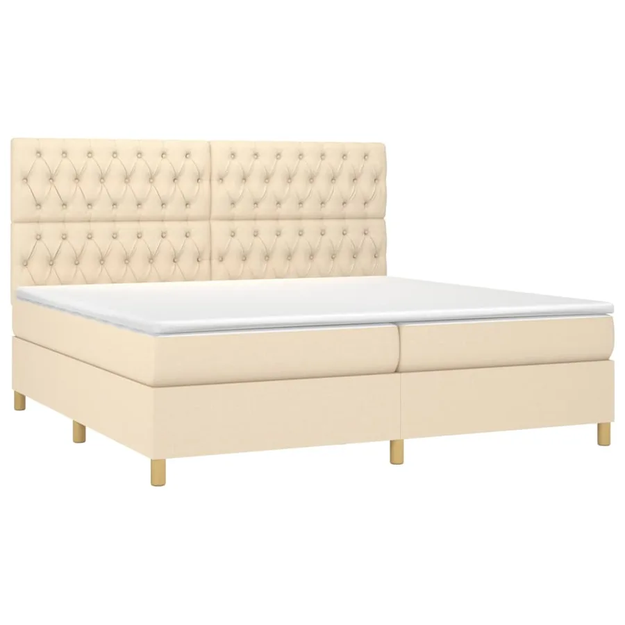 Sommier à lattes de lit avec matelas Crème 200x200 cm Tissu - 3