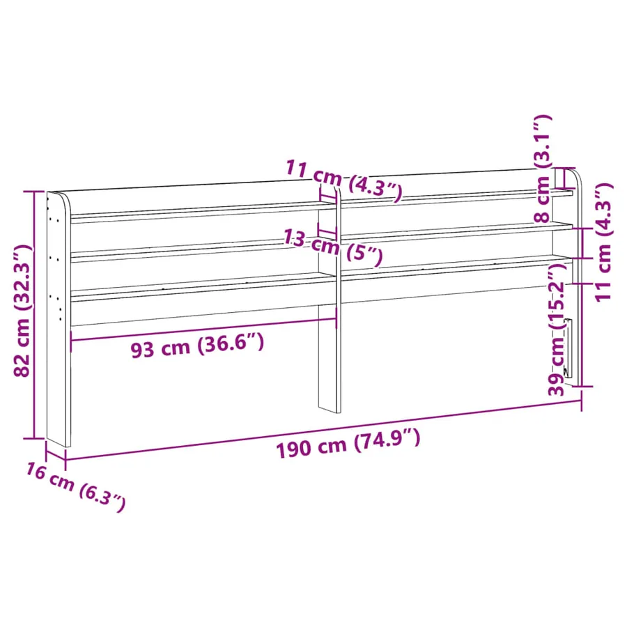 Tête de lit avec étagères marron cire 180 cm bois massif de pin - 9