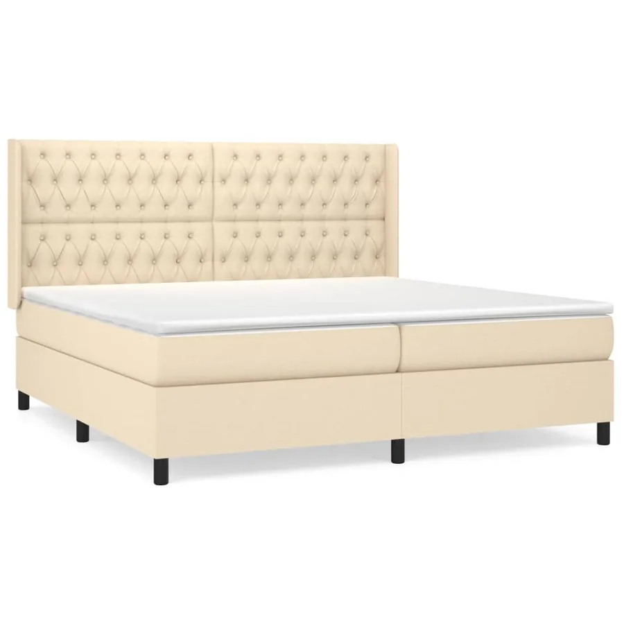 Sommier à lattes de lit avec matelas Crème 200x200 cm Tissu - 2