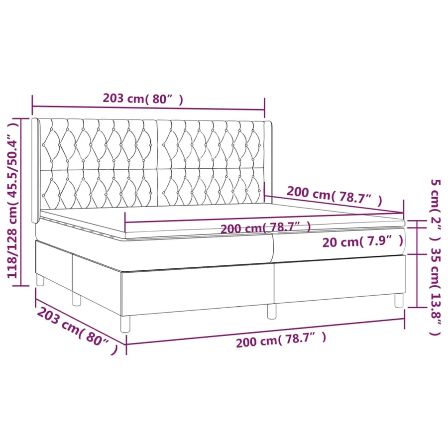 Sommier à lattes de lit avec matelas Crème 200x200 cm Tissu - 7