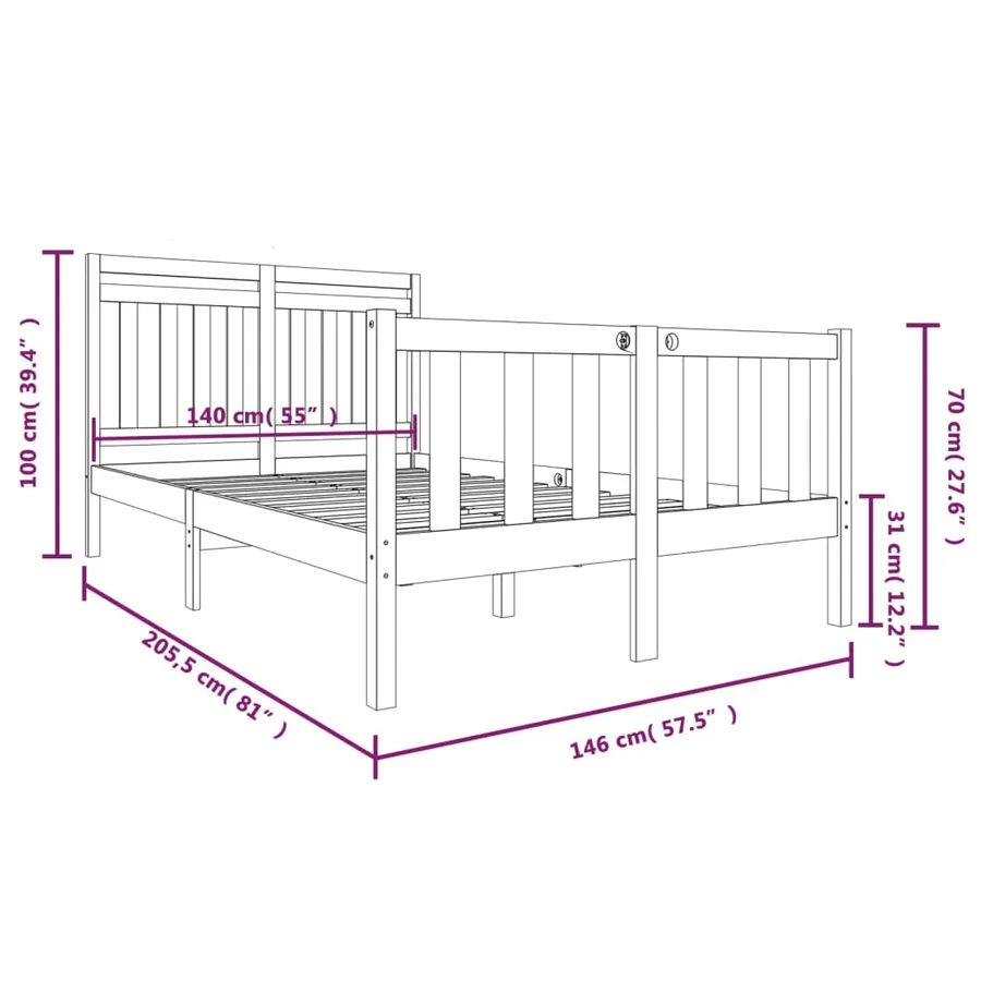 Cadre de lit sans matelas bois massif 140x200 cm - 9