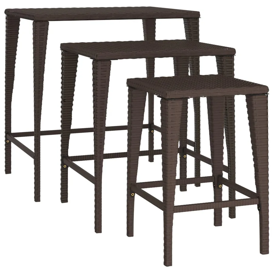 Tables gigognes de jardin 3 pcs marron résine tressée - 5