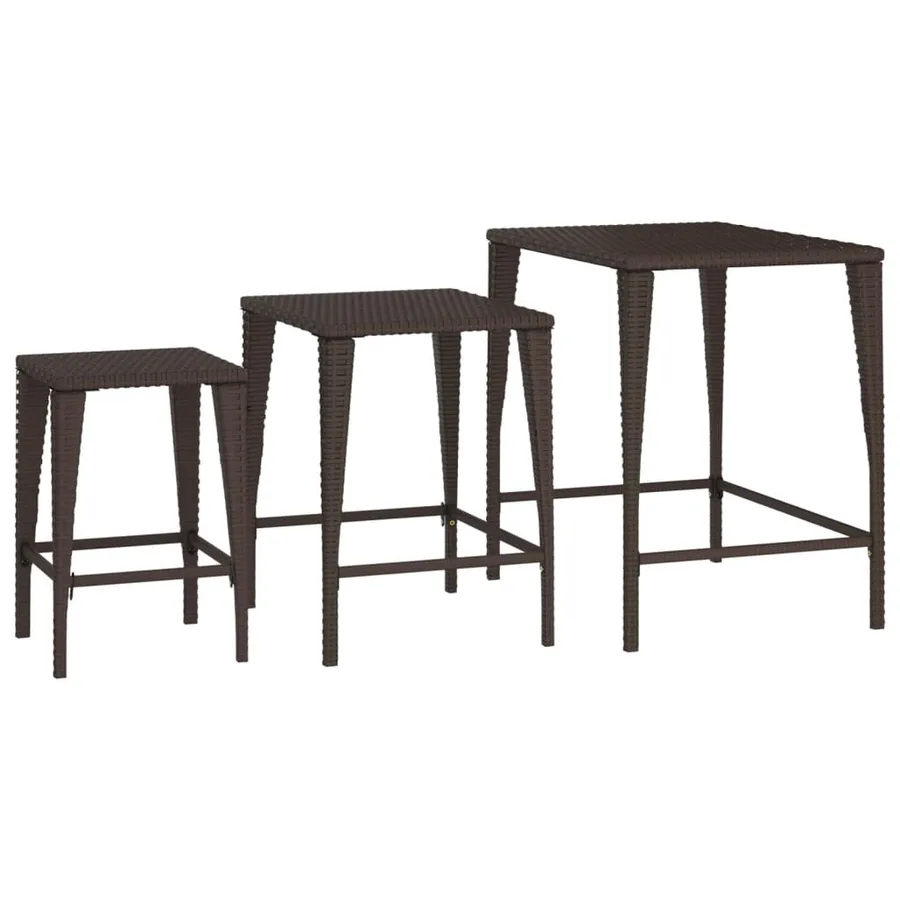 Tables gigognes de jardin 3 pcs marron résine tressée - 6