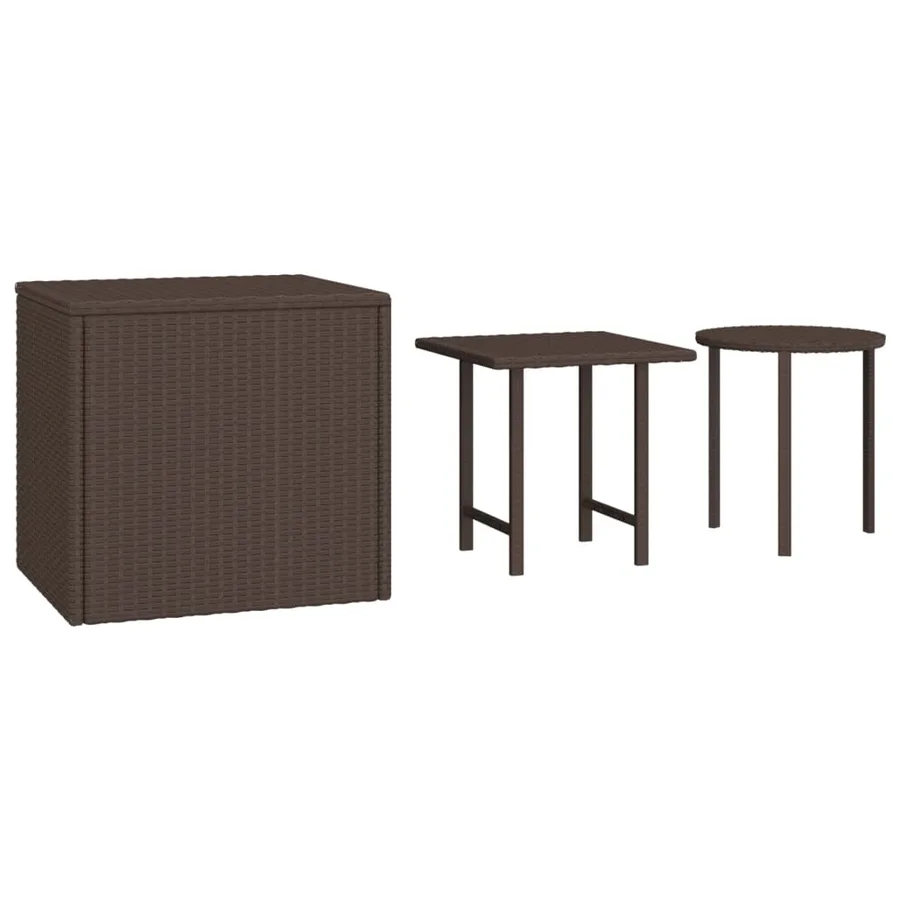 Tables d'appoint de jardin 3 pcs marron résine tressée - 2