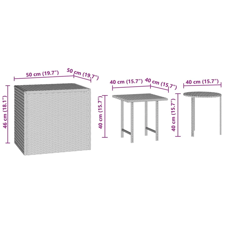 Tables d'appoint de jardin 3 pcs marron résine tressée - 7