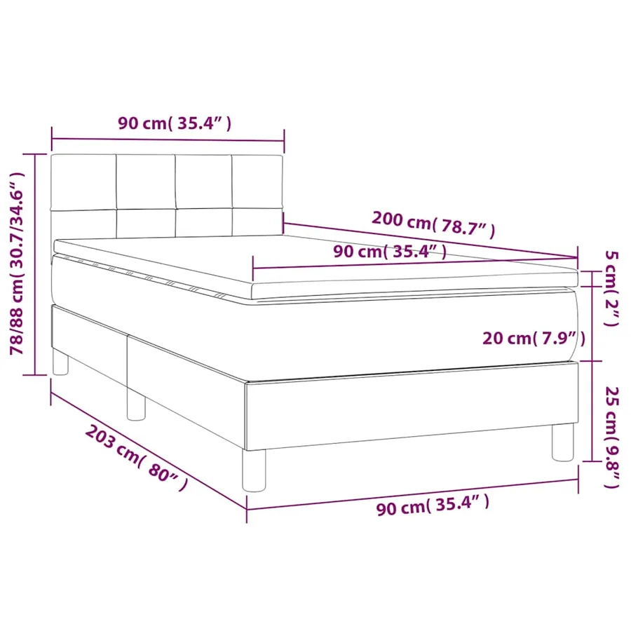Sommier à lattes de lit avec matelas et LED Noir 90x200cm Tissu - 8