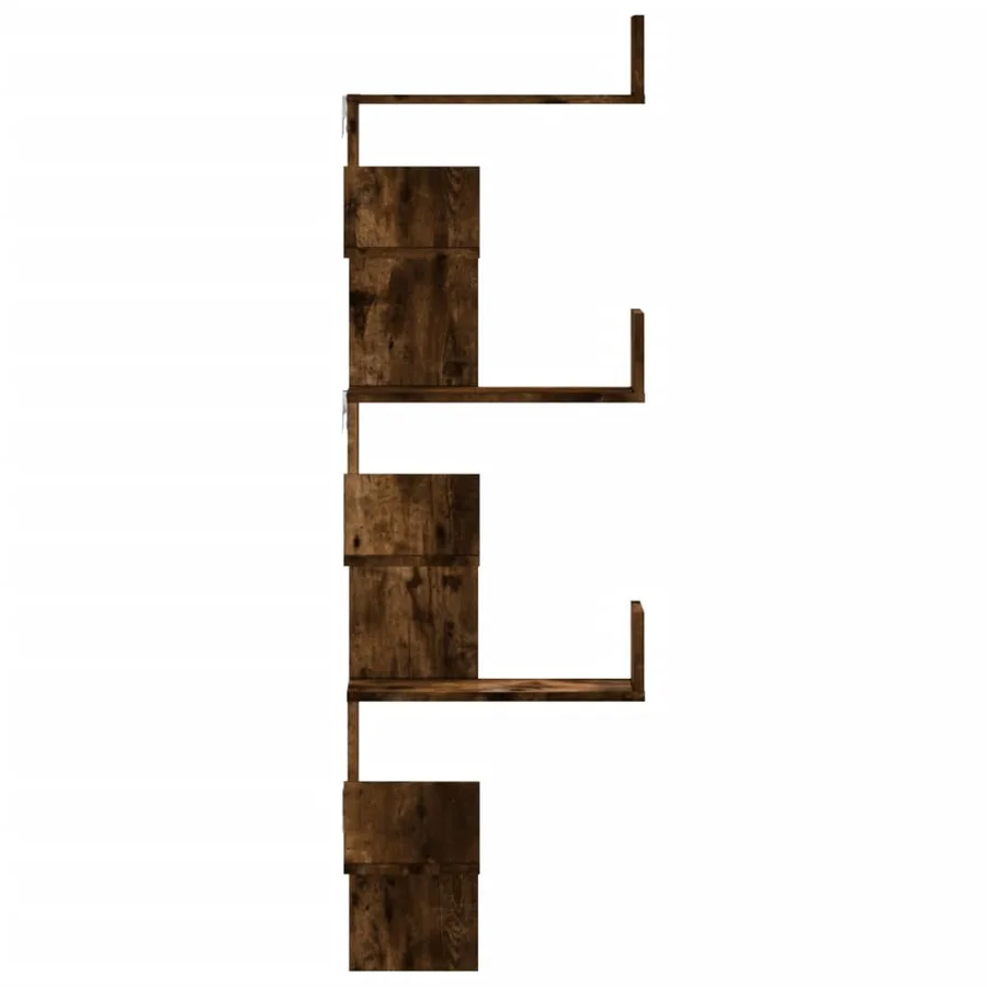 Étagère d'angle murale chêne fumé 45x45x147cm bois d'ingénierie - 5