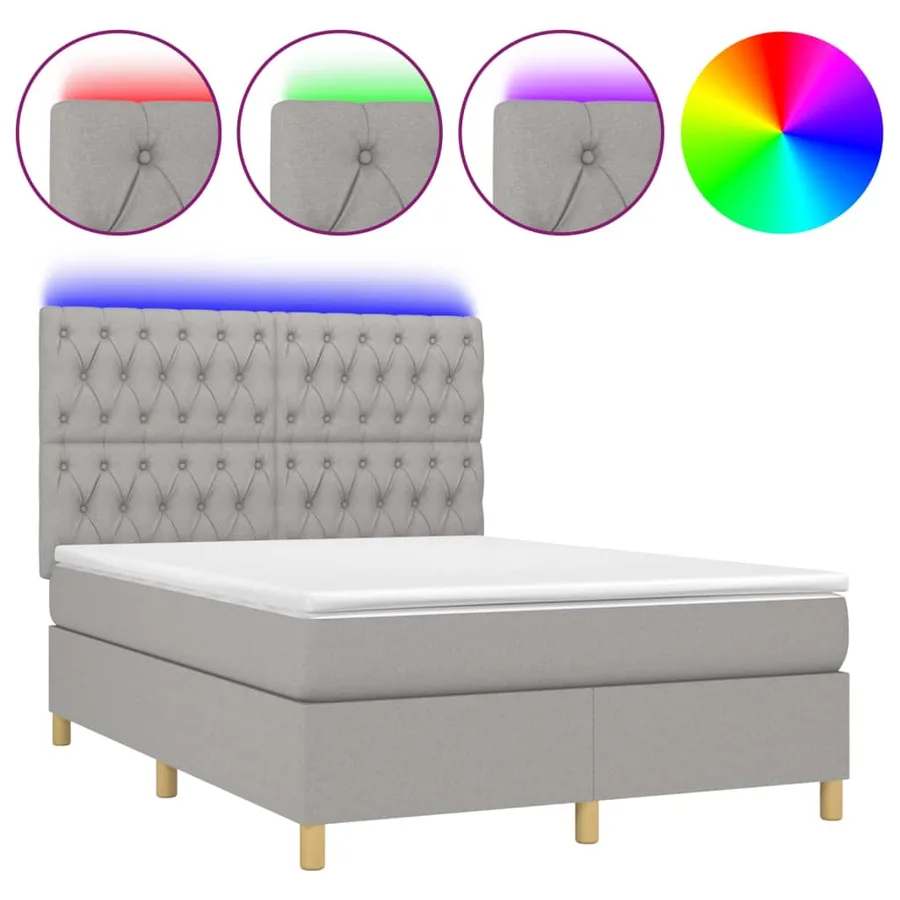 Sommier à lattes de lit et matelas et LED Gris clair 140x200 cm - 2