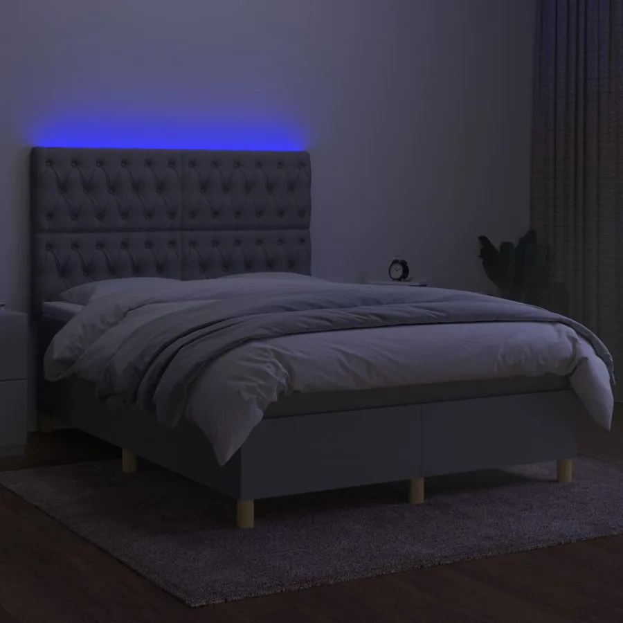 Sommier à lattes de lit et matelas et LED Gris clair 140x200 cm - 4