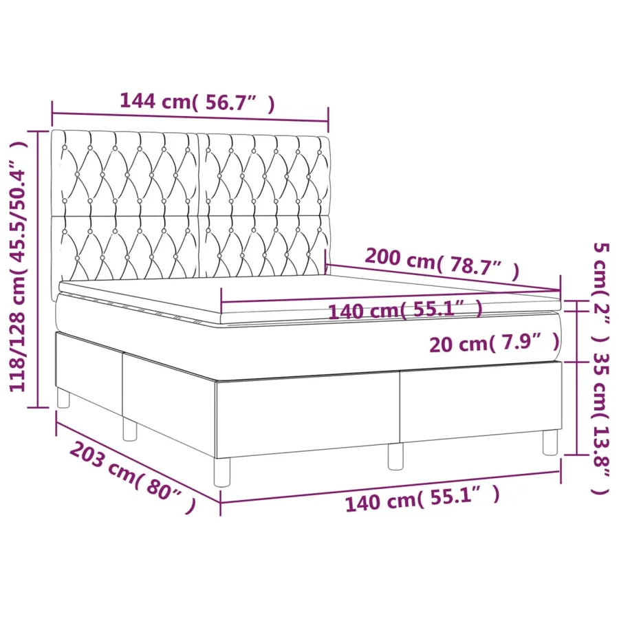 Sommier à lattes de lit et matelas et LED Gris clair 140x200 cm - 8