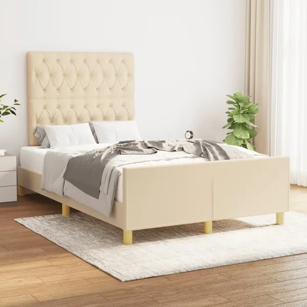 Cadre de lit sans matelas crème 120x200 cm tissu