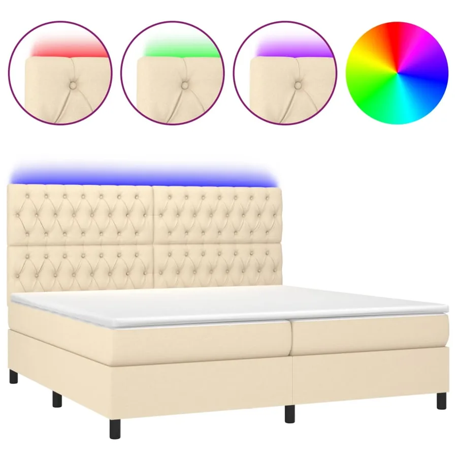 Sommier à lattes de lit et matelas et LED Crème 200x200cm Tissu - 2
