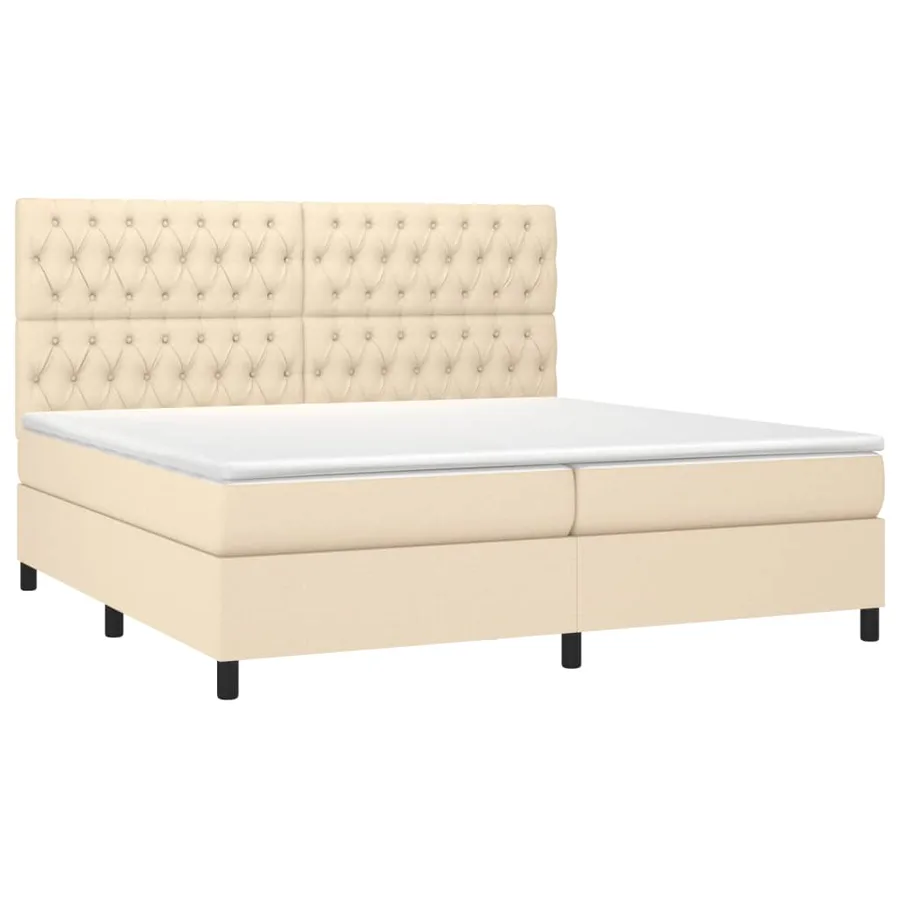 Sommier à lattes de lit et matelas et LED Crème 200x200cm Tissu - 3