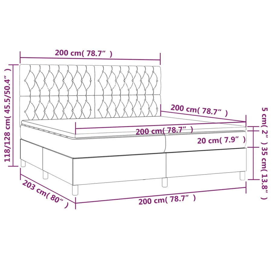 Sommier à lattes de lit et matelas et LED Crème 200x200cm Tissu - 8