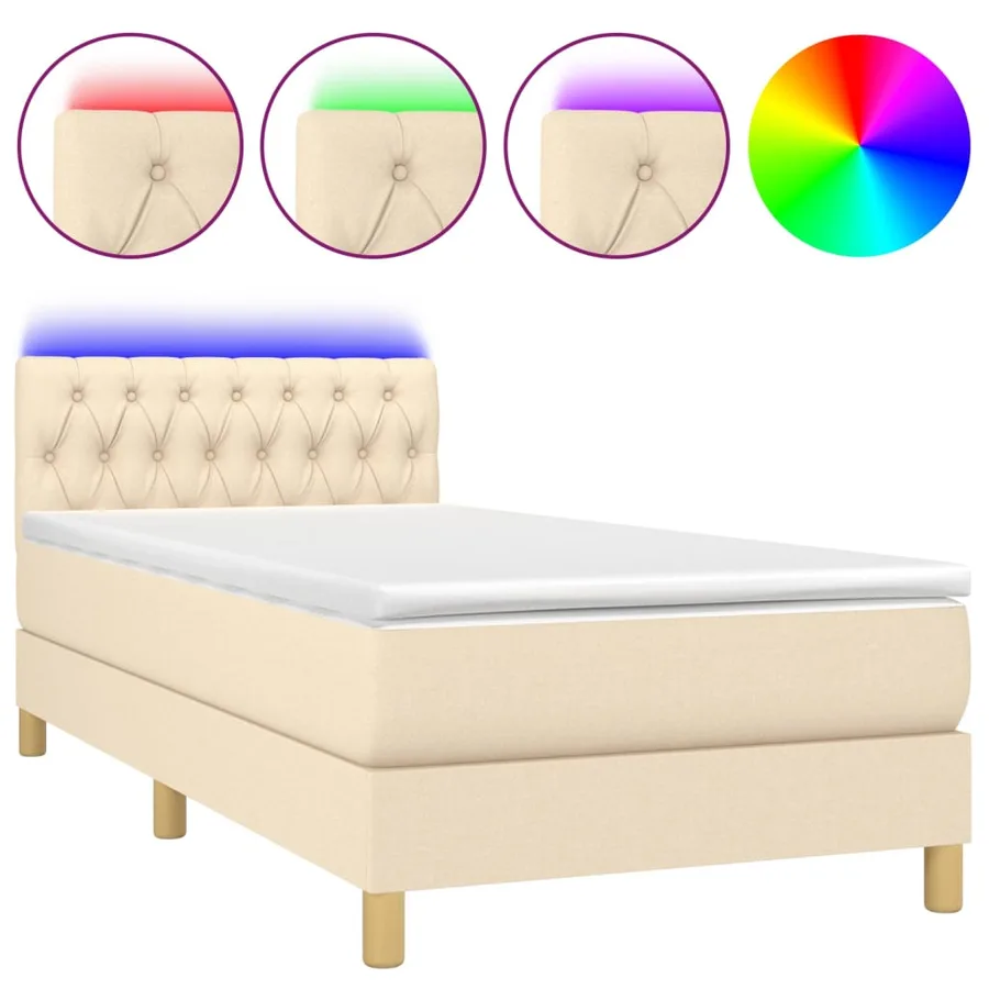 Sommier à lattes de lit avec matelas LED Crème 100x200 cm Tissu - 2
