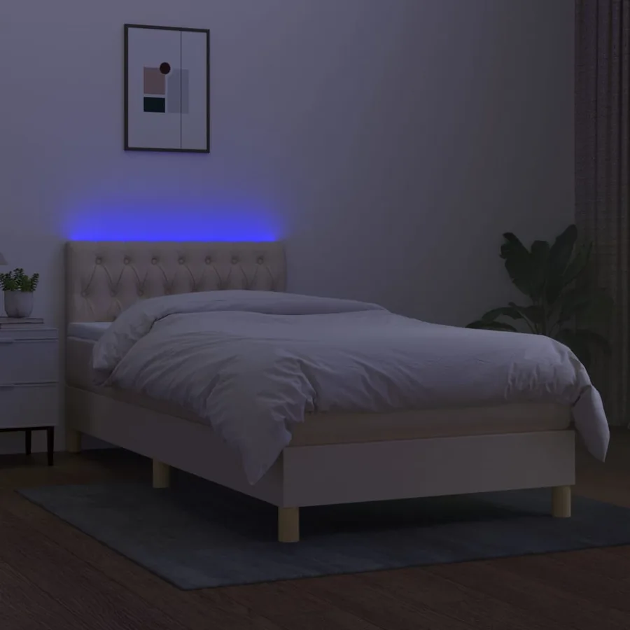 Sommier à lattes de lit avec matelas LED Crème 100x200 cm Tissu - 4