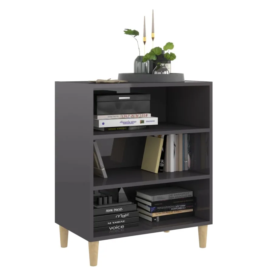 Buffet gris brillant 57x35x70 cm bois d'ingénierie - 3