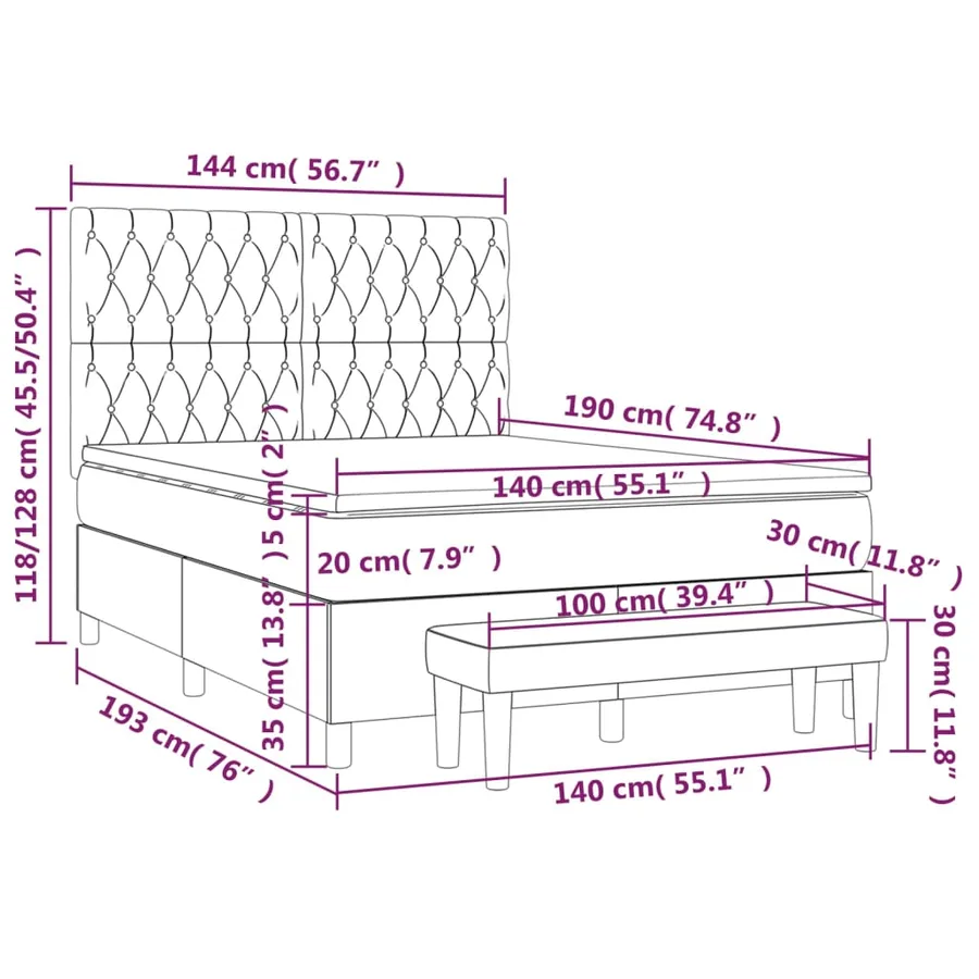 Sommier à lattes de lit avec matelas Gris clair 140x190cm Tissu - 8