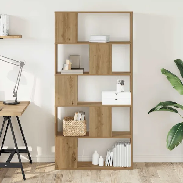 Bibliothèque 5 niveaux chêne artisanal bois ingénierie