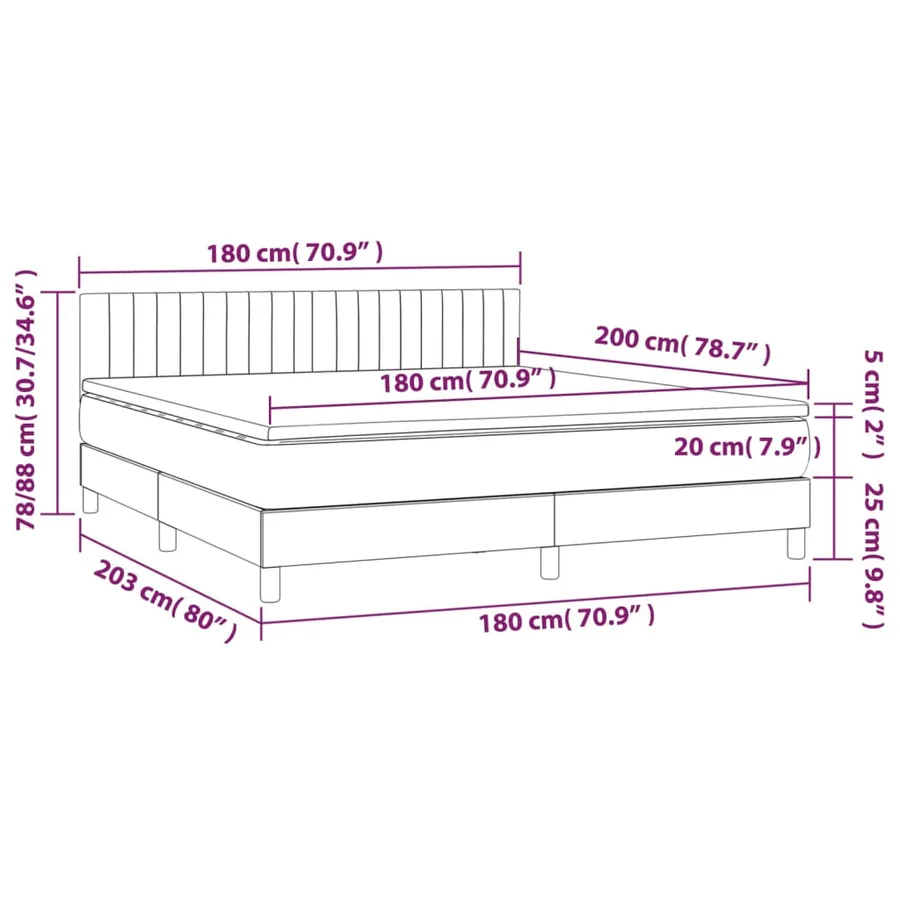 Sommier à lattes de lit avec matelas LED Taupe 180x200 cm Tissu - 8