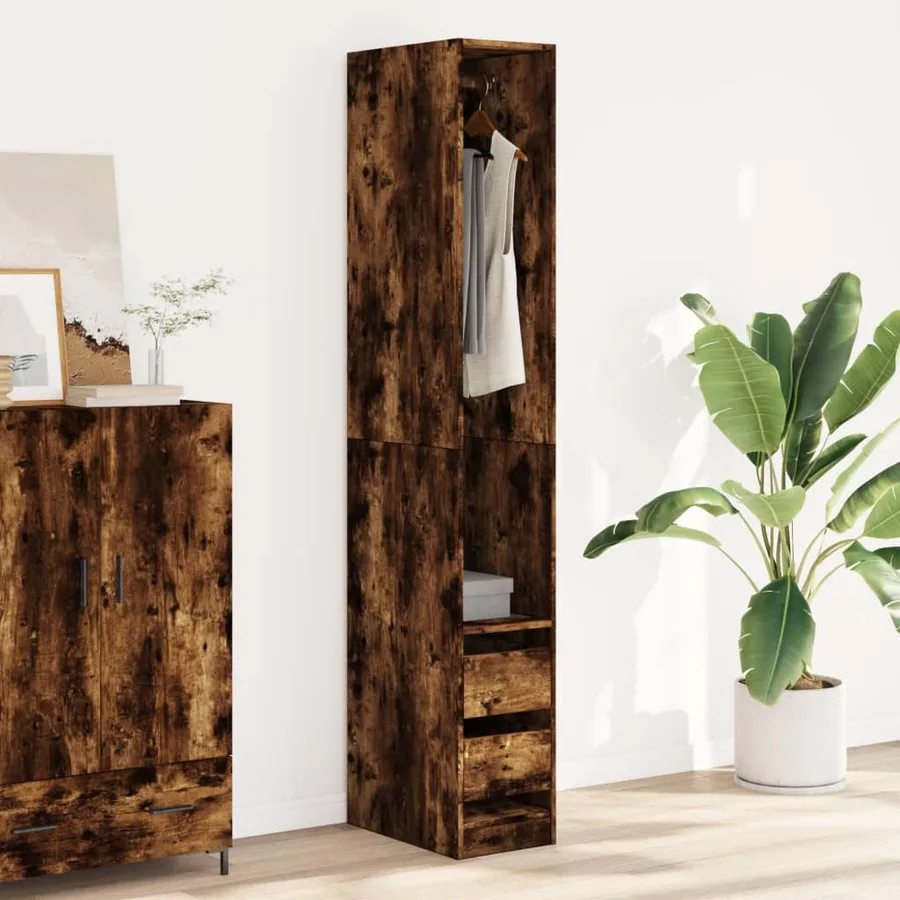 Garde-robe chêne fumé 30x50x200 cm bois d'ingénierie - 3