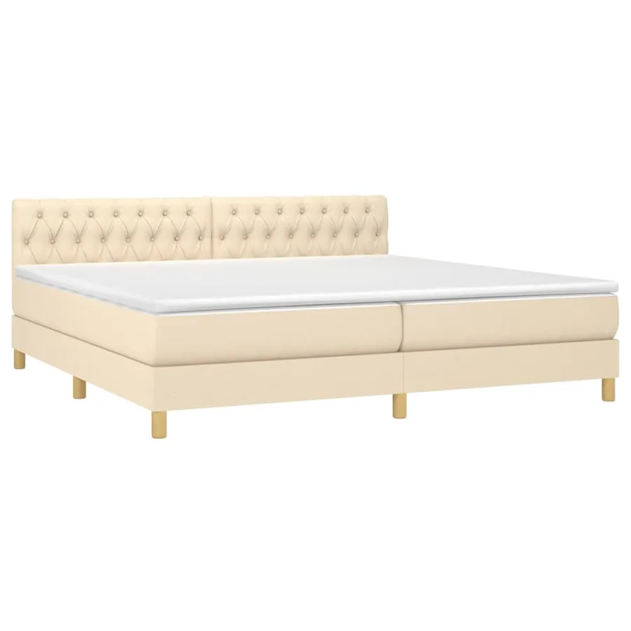 Sommier à lattes de lit et matelas et LED Crème 200x200cm Tissu - 3