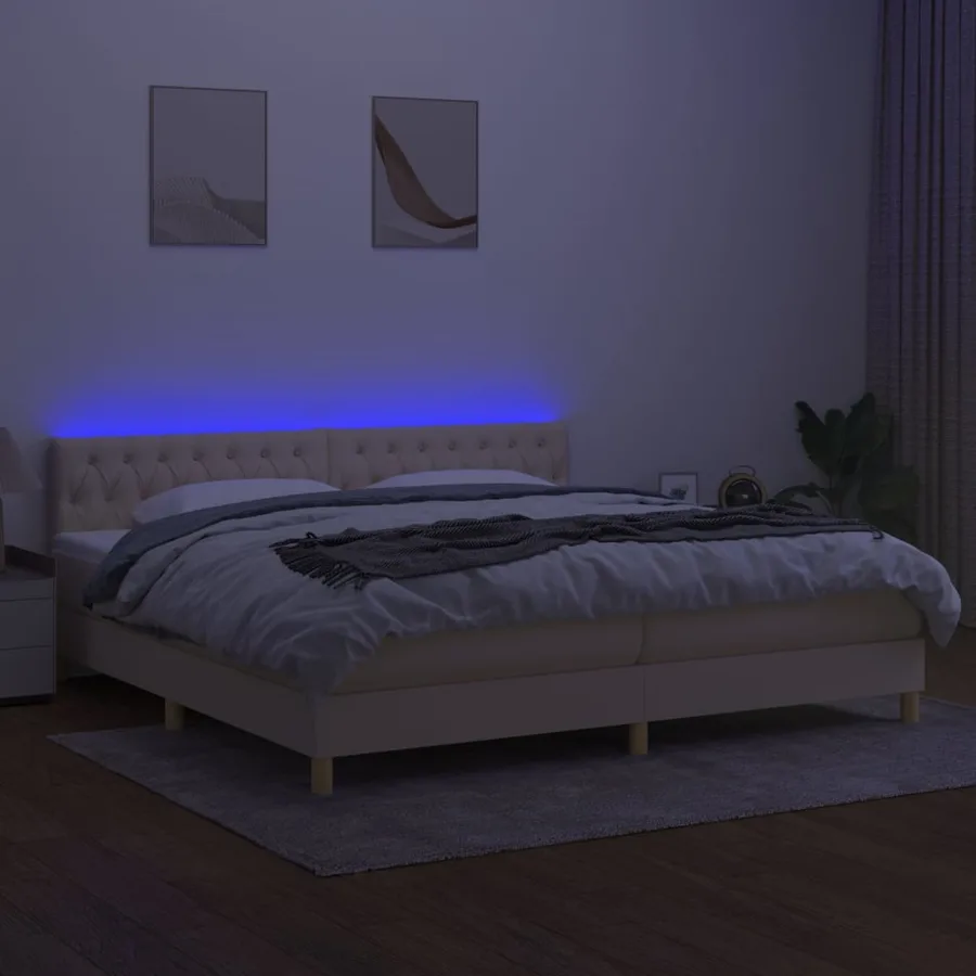 Sommier à lattes de lit et matelas et LED Crème 200x200cm Tissu - 4